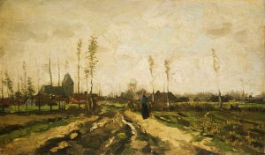 Vincent van Gogh “Landschaft mit Kirche und Haeusern”. 22 x 37 cm