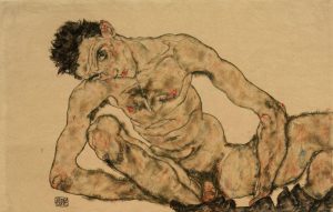 Egon Schiele „Selbstbildnis als Akt hockend“ 46 x 30 cm