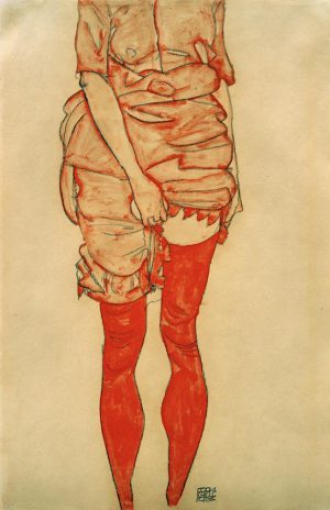 Egon Schiele „Stehende Frau in Rot“ 32 x 48 cm