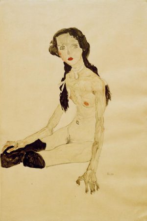 Egon Schiele „Sitzendes Mädchen mit Pferdeschwanz“ 38 x 57 cm
