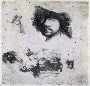 Rembrandt “Studienblatt mit Rembrandt Selbstbildnis und Bettlern“ 438 x 359 cm