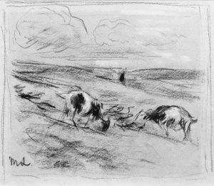 Max Liebermann „Grasende Ziegen in den Dünen“ 20 x 18 cm