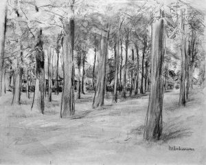 Max Liebermann „Häuser hinter Bäumen – Der ‘Brink’ in Laren“ 36 x 27 cm