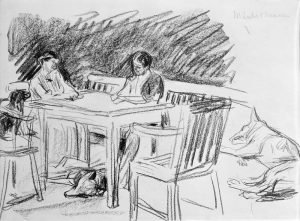 Max Liebermann „Garten in Wannsee – die Frau und die Tochter des Künstlers am Gartentisch“ 32 x 24 cm