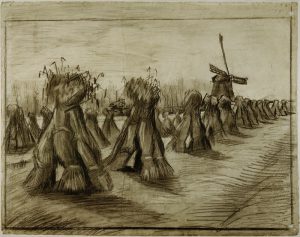 Vincent van Gogh “Kornbuendel und Windmuehle” 44,3 x 56,3 cm
