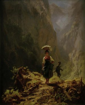 Spitzweg Carl „Dirndl und Jäger im Gebirge“ 30 x 37 cm