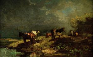 Spitzweg Carl „Kühe in Landschaft“ 21 x 14 cm