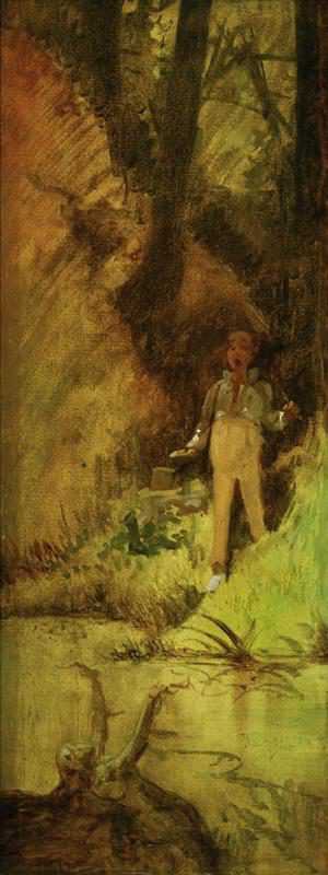 Spitzweg Carl „Junger Mann, von Nixe überrascht“ 16 x 46 cm