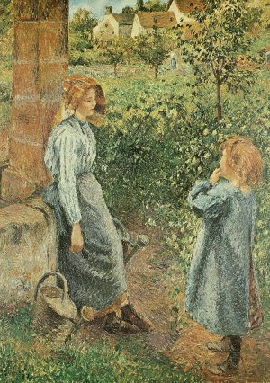 Camille Pissaro “Frau und Kind am Brunnen” 50 x 71 cm