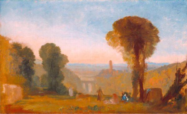 William Turner "Italienische Landschaft mit Brücke und Turm" 60 x 98 cm