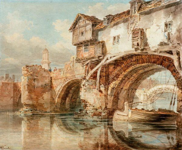William Turner "Die Old Welsh Bridge in Shrewsbury" 22 x 27 cm