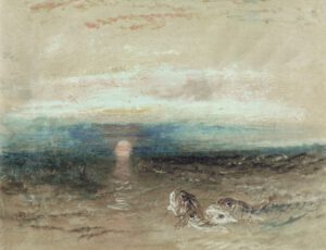 William Turner "Sonnenuntergang über dem Meer mit Knurrhähnen" 22 x 28 cm
