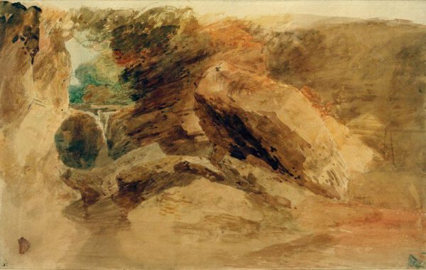 William Turner "Felsen unter Klippen, mit Bach, der sich in einen schmalen Kanal ergießt" 29 x 46 cm