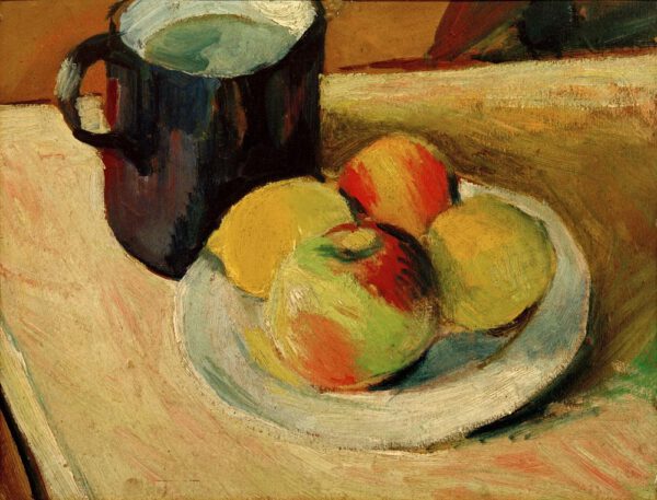 August Macke "Milchkrug und Äpfel auf Teller" 80 x 62 cm