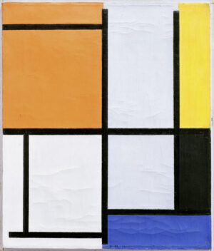 Piet Mondrian "Tableau mit Orange Gelb Schwarz Blau und Grau" 41 x 49 cm