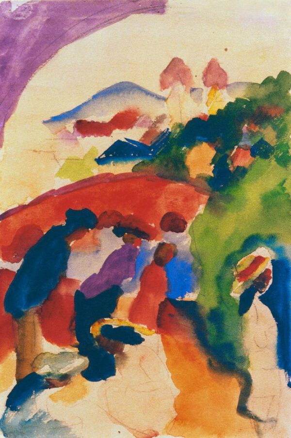 August Macke "Spaziergänger mit Stadt" 17 x 25 cm