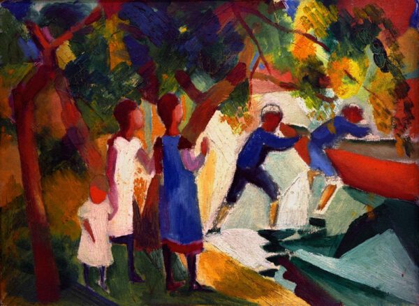 August Macke "Spielende Kinder am Wasser" 51 x 38 cm