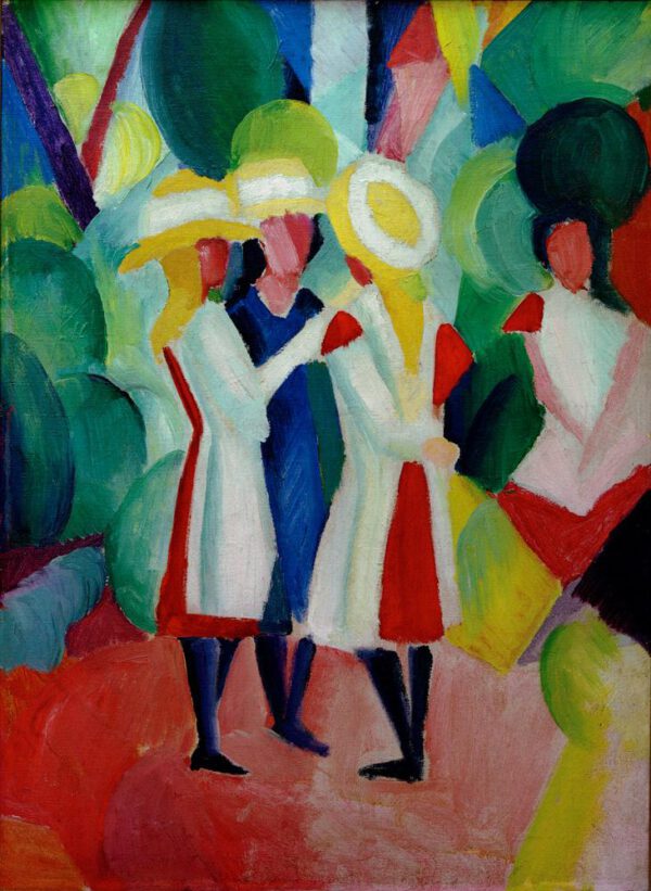 August Macke "Drei Mädchen mit gelben Strohhüten I" 48 x 66 cm