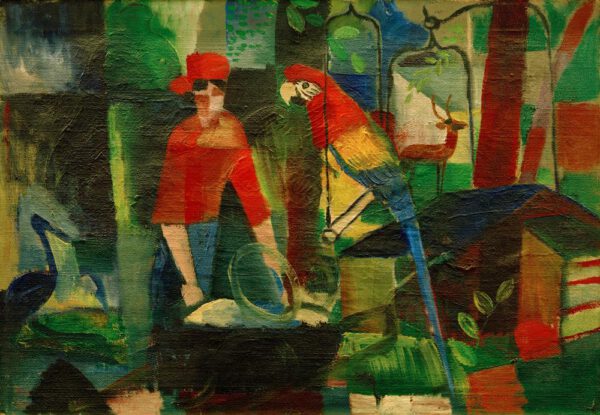 August Macke "Frau mit Papagei in einer Landschaft" 68 x 48 cm