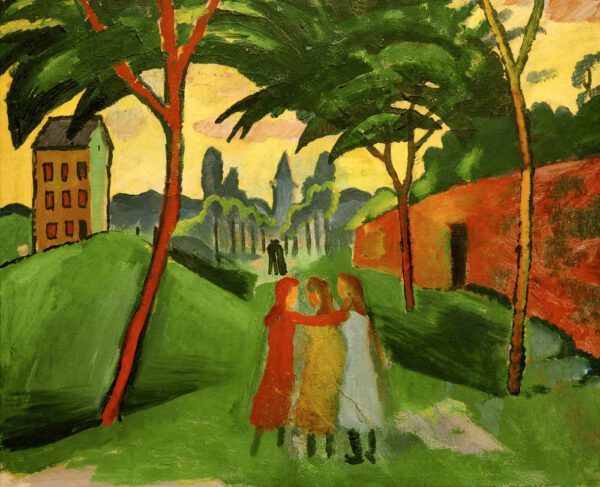 August Macke "Landschaft mit drei Mädchen" 64 x 55 cm