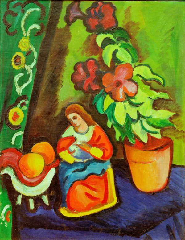 August Macke "Stilleben mit Madonna, Petunie und Äpfeln" 52 x 67 cm