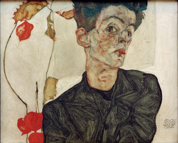 Egon Schiele "Selbstbildnis mit chinesischen Laternenfrüchten" 40 x 32 cm