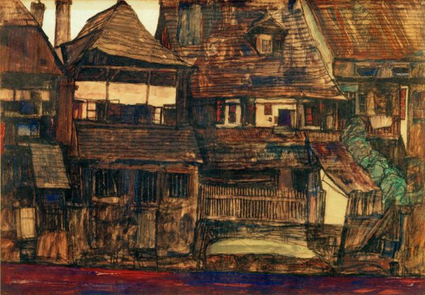 Egon Schiele "Häuser an der Moldau in Krumau" 45 x 31 cm