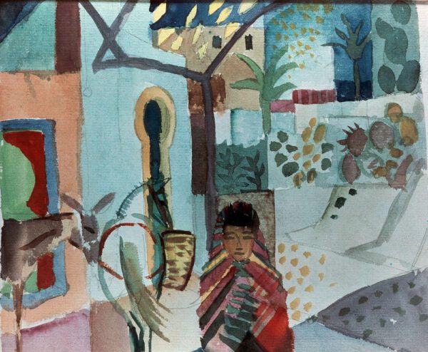August Macke "Mädchen mit Pferd und Esel" 27 x 21 cm