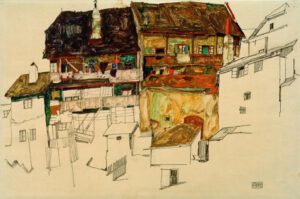 Egon Schiele "Alte Häuser in Krumau" 49 x 33 cm