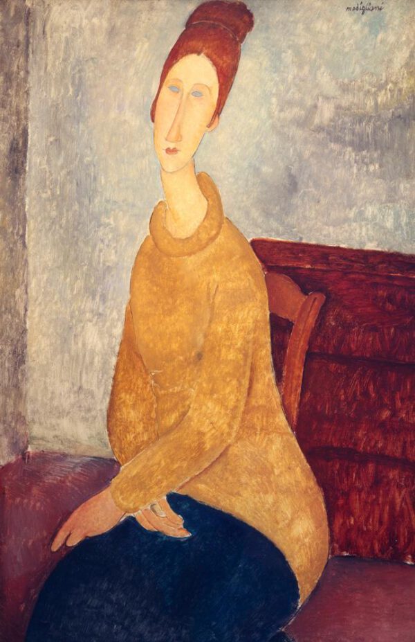 Amedeo Modigliani "Jeanne Hebuterne mit gelbem Sweater" 65 x 100 cm