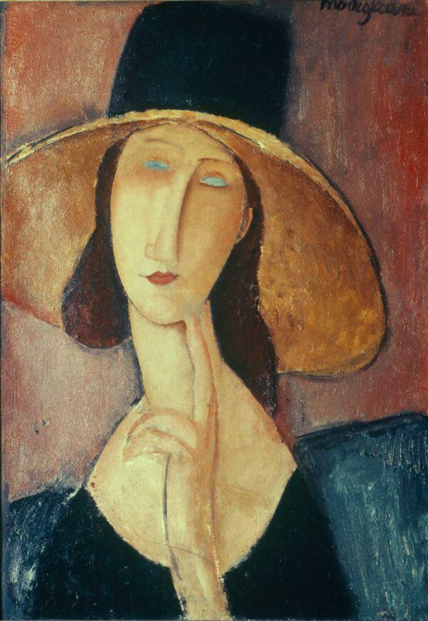 Amedeo Modigliani "Bildnis einer Frau mit großem Hut / Jeanne Hébuterne mit großem Hut" 38 x 55 cm