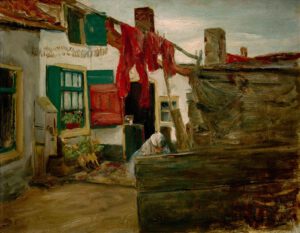 Max Liebermann "Holländische Dorfecke mit hängender Wäsche" 50 x 39 cm