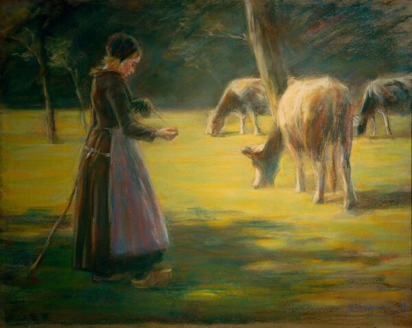 Max Liebermann "Spinnende Kuhhirtin auf der Weide – Im Sonnenschein" 76 x 60 cm