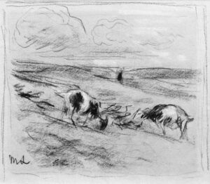 Max Liebermann "Grasende Ziegen in den Dünen" 20 x 18 cm