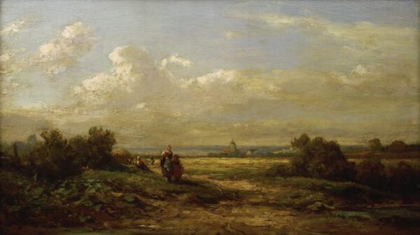 Spitzweg Carl "Weite Landschaft mit Wanderern" 28 x 16 cm