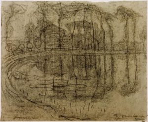 Piet Mondrian "Bauernhaus mit Bäumen am Wasser" 29 x 24 cm