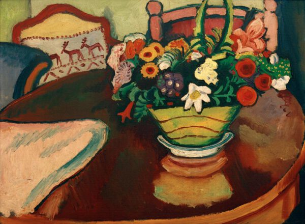 August Macke "Stilleben mit Hirschkissen und Strauß" 61 x 46 cm
