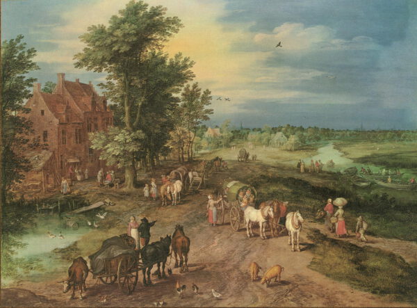 Jan Brueghel d. Ä. "Landschaft mit Dorfschänke" 45 x 33 cm