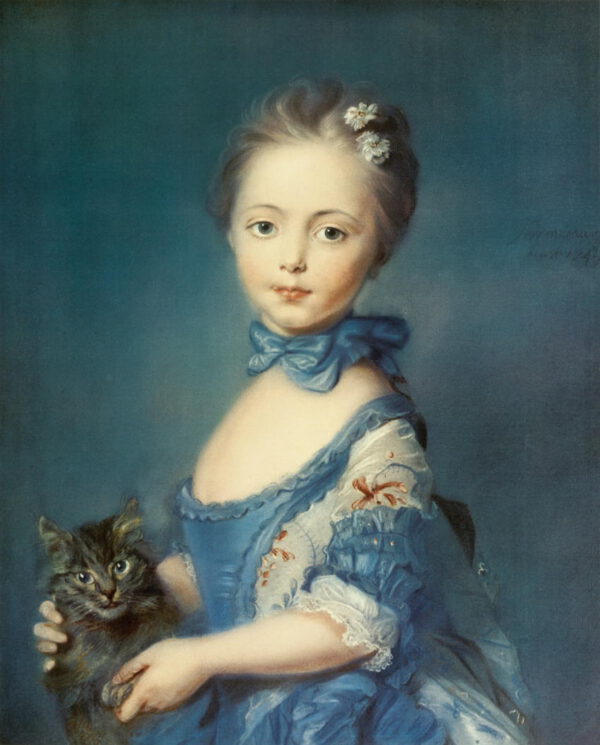 Jean Baptiste Perroneau “Mädchen mit Katze” 40 x 50 cm